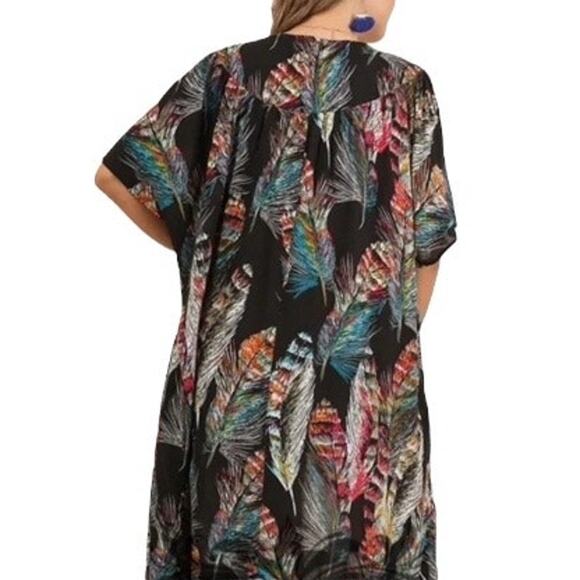 Umgee long duster kimono lightweight in a feather print - Picture 2 of 5